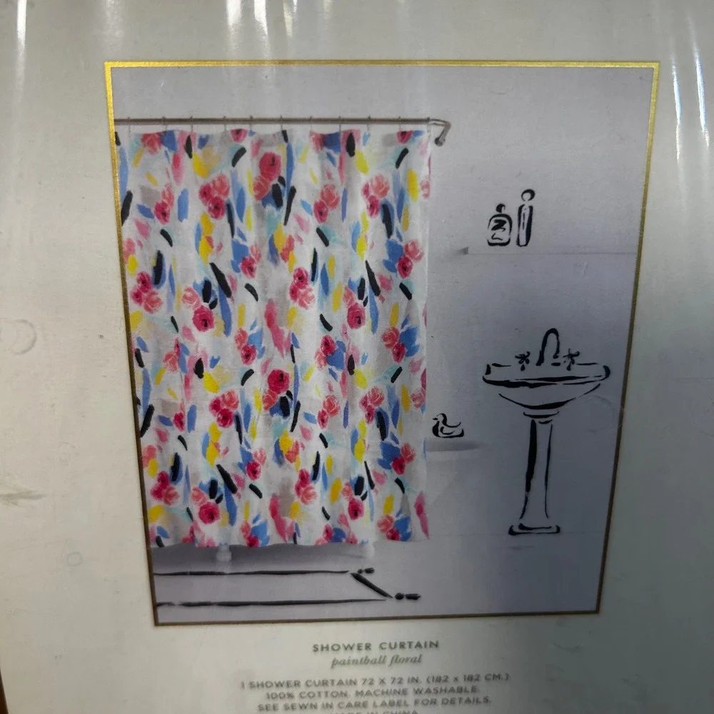 Kate Spade Paintball Floral Shower Curtain Multi Color 100% Cotton 72x72 New